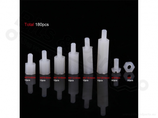 Spacer/Standoff M3 set 180 pieces white